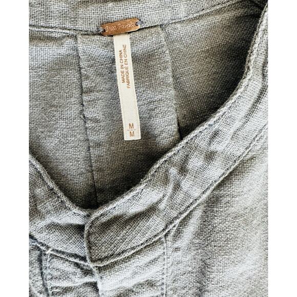 Free People Women Utility Shortalls Denim Blue Size Medium Tie Waist Cuff Sleeve - Picture 5 of 9